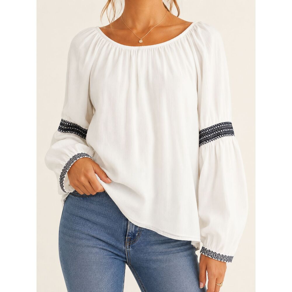 Elizabeth and James White Peasant Blouse XXL Boho Puff Sleeve Cottagecore Top